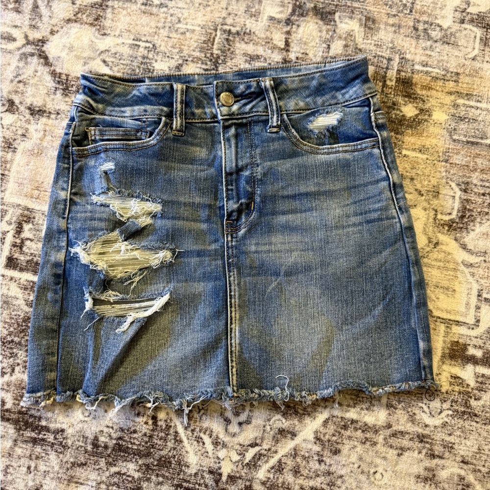 American Eagle Outfitters Blue Distressed Mini Skirt